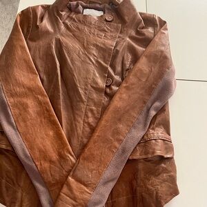 Butter soft leather jacket Anthropologie brown button down women M new